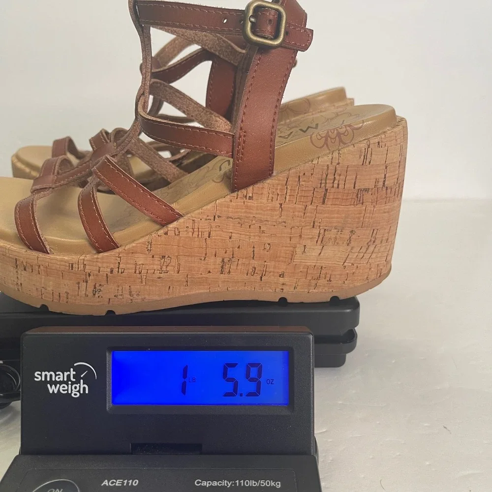 Blowfish Malibu Bahamas Brown Strappy Cork Platform Wedge Sandals Womens 9M